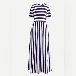 J. Crew Blue and White A-line Maxi Dress with Short Cuffed Sleeves size 4